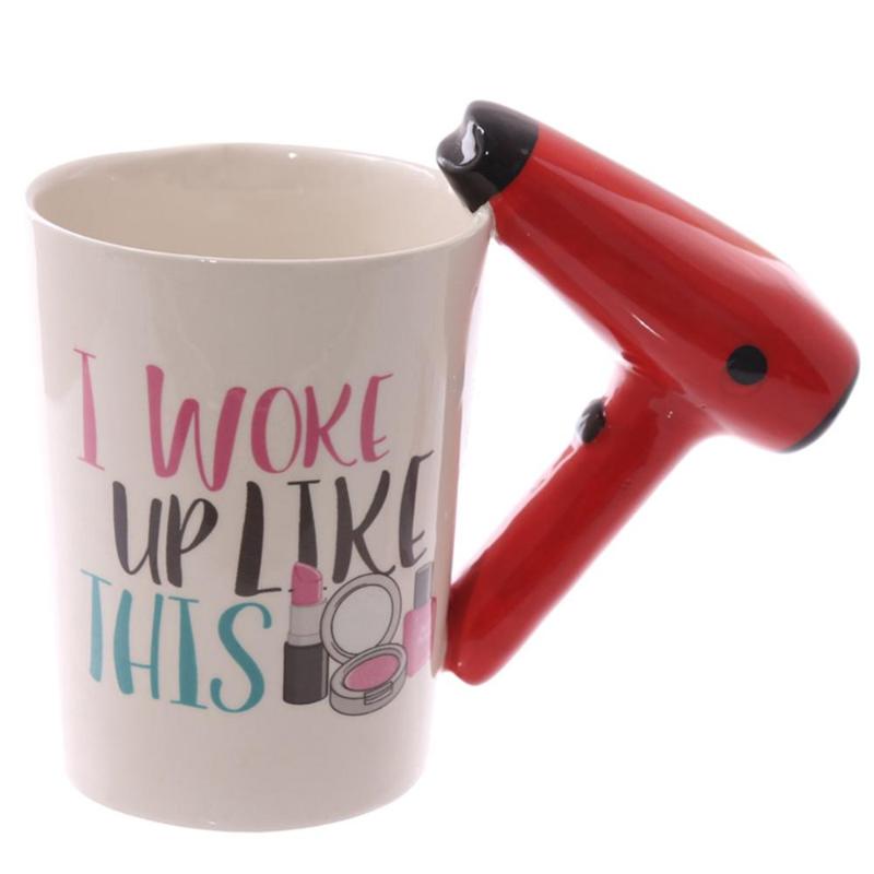 Mugs Creative Ceramic Mug Coffee Cup 3D Hand Painted Hair Dryer Handle Coffe Caneca Tazas De Ceramica Creativas