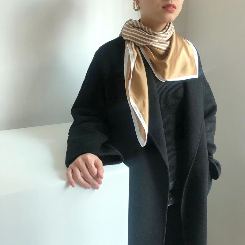 Scarves Blogger Same Paragraph Shawl Chic 90cm Scarf Simulation Silk Printed Wild Black And White Striped Square Women