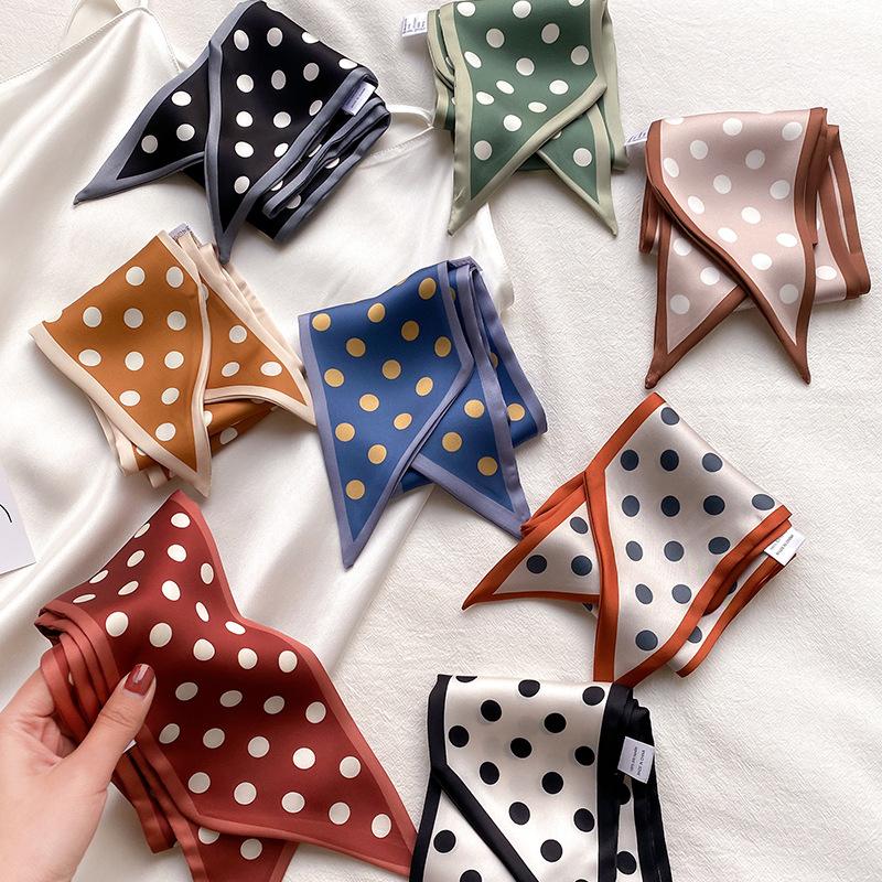 Scarves Female Spain Silk Neck Scarf Luxury Polka Dot Hair Tie Foulard Head Band Shawls And Wraps Neckerchief Bandanas