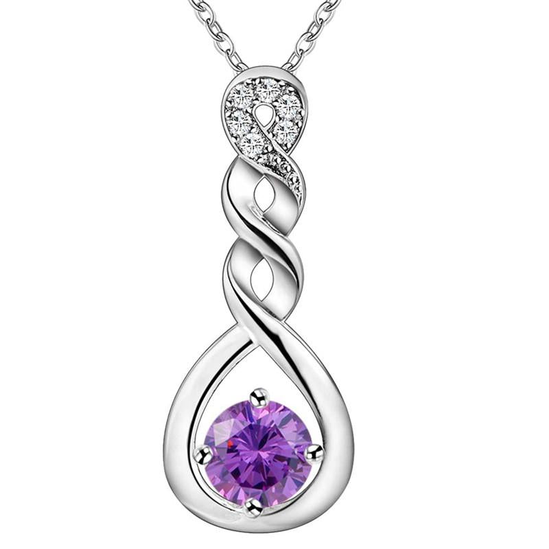 Pendant Necklaces Fashion Brand Jewelry Silver Color Necklace With Cubic Zirconia Geometric Purple Beautiful Birthday Gift Charm Wild Style
