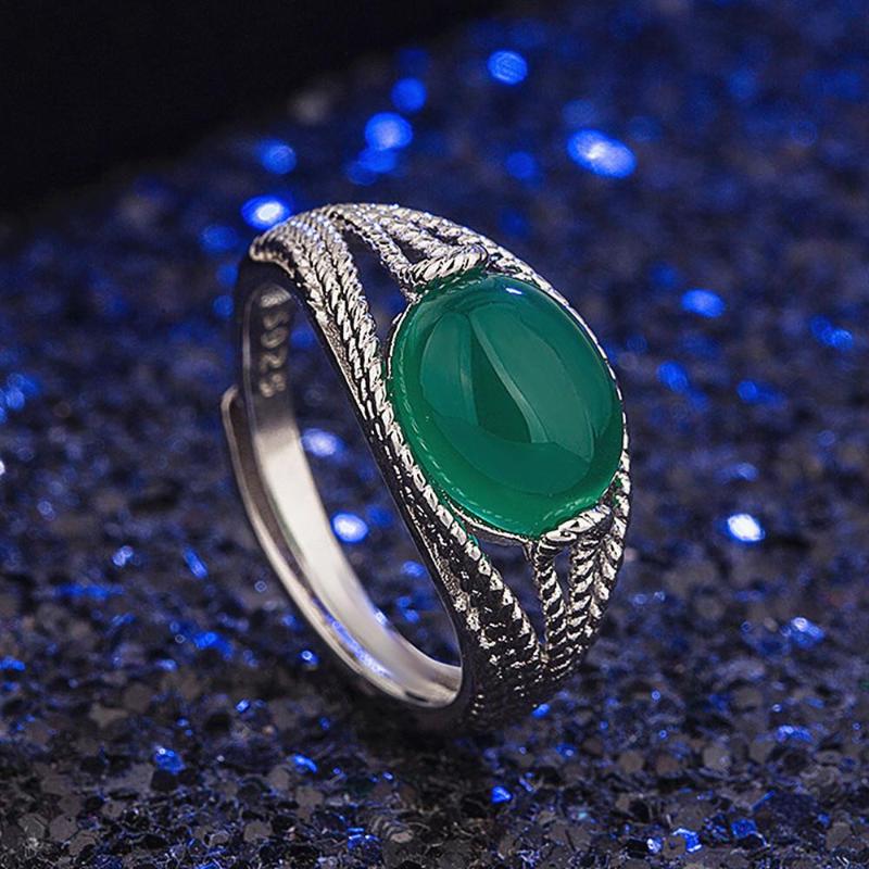 Cluster Rings VINTAGE FASHION GREEN JADE EMERALD GEMSTONES FOR WOMEN WHITE GOLD SILVER COLOR JEWELRY ELEGANT ACCESSORIES PARTY GIFTS