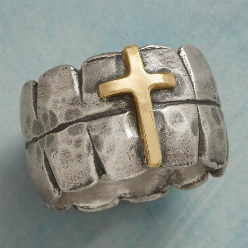 Cluster Rings Vintage Silver Plated Goden Cross Ring Handmade Unique Design Knight For Men Women Punk Gothic Party Jewelry Gift N3M905