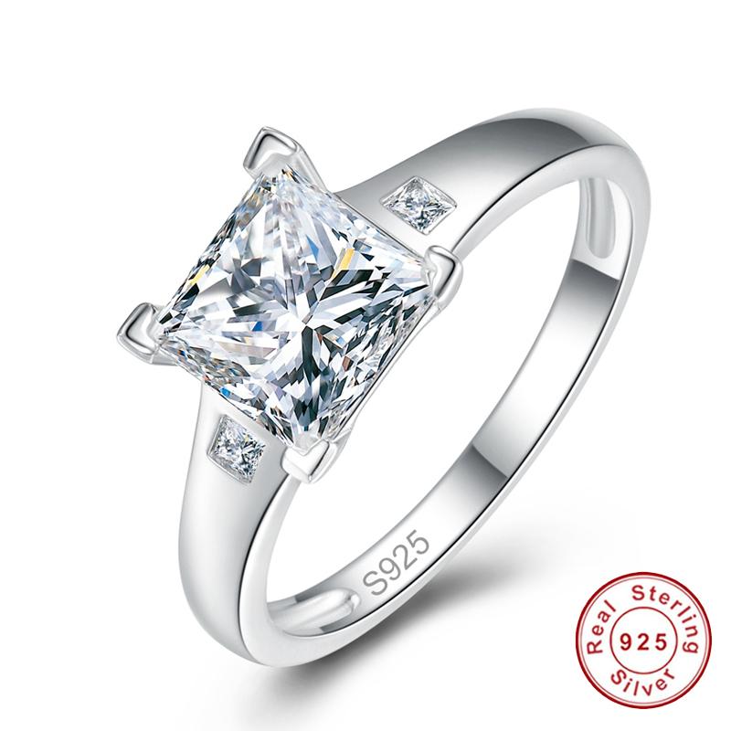 Cluster Rings Genuine 925 Sterling Silver Forever Clear White CZ Square Finger For Women Men Jewelry Christmas Gift