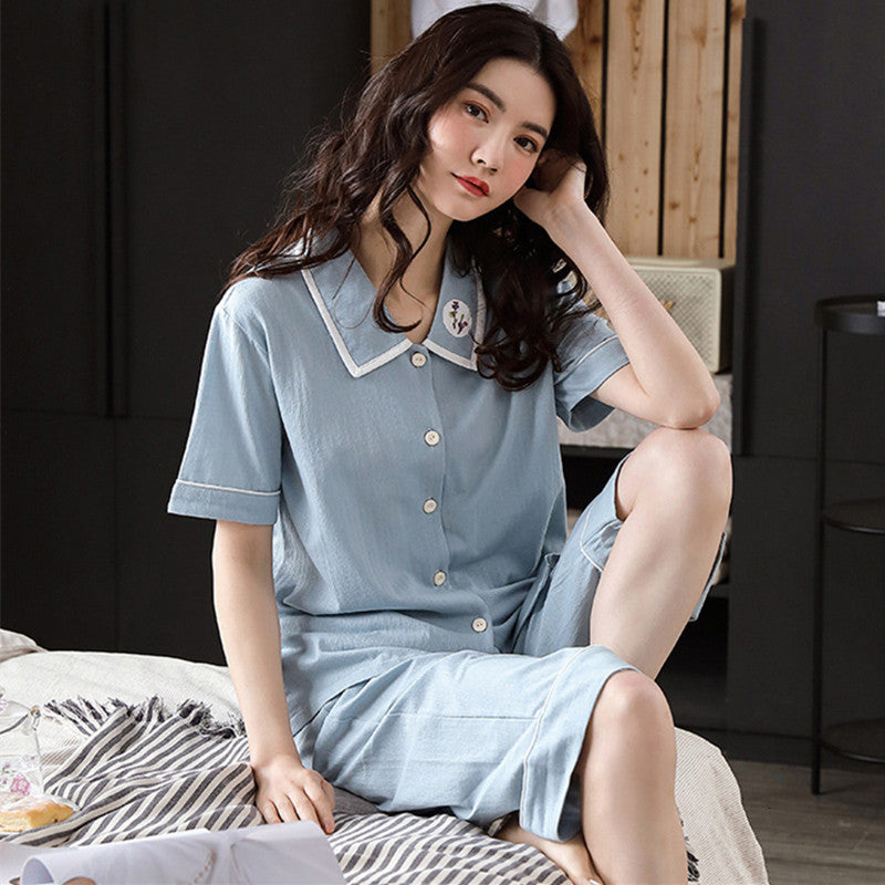 Women&#039;s Sleepwear Women Summer Pajamas Cotton Linen Korean Ladies Set Short-Sleeved Sweet Nightwear Suit Large Size Knit Pyjamas F