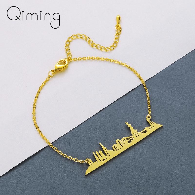 Link, Chain Stainless Steel Skyline York City Bracelet Women Girls USA Cityscape Bangles Souvenirs Jewelry Birthday Gift Bracelets