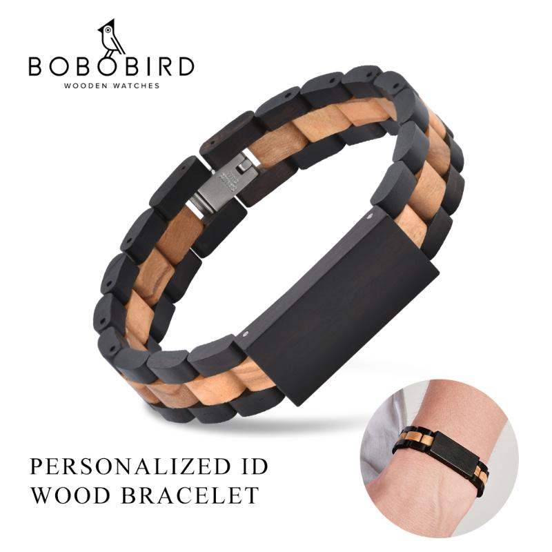 Link, Chain Stainless Steel And Wood Bracelet For Men Women Engraved ID Bangles Holiday Gift Lovers Pulseras Mujer