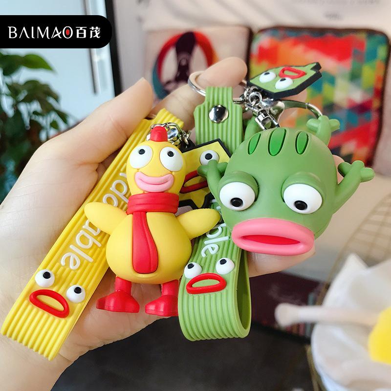 Keychains Epoxy Big Mouth Frog Keychain Ugly Cut Personality Funny Bag Pendant Car Key Accessories Cute Gift Eye-Catching Creative Keyring