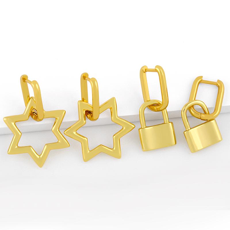 Dangle & Chandelier FLOLA Gold Polish Padlock Earrings For Women Small Star Drop Cute Simple Huggie Minimalist Jewelry Gifts Ersv45