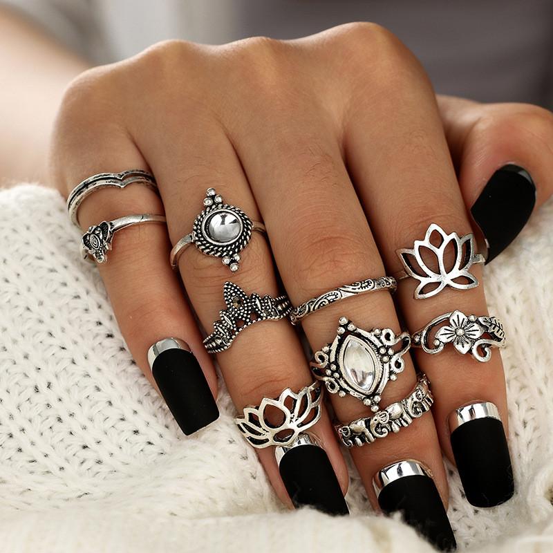Wedding Rings 10pcs Bohemian Vintage Exquisite Geometry Knuckle For Women Anniversary Party Jewelry Gift Accessories Anillos Bague