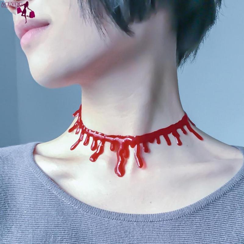 Chokers Jewelry Necklace Terrorist Decoration Fashion Clavicle Blood Halloween Personality Chain Women Red Link Creative