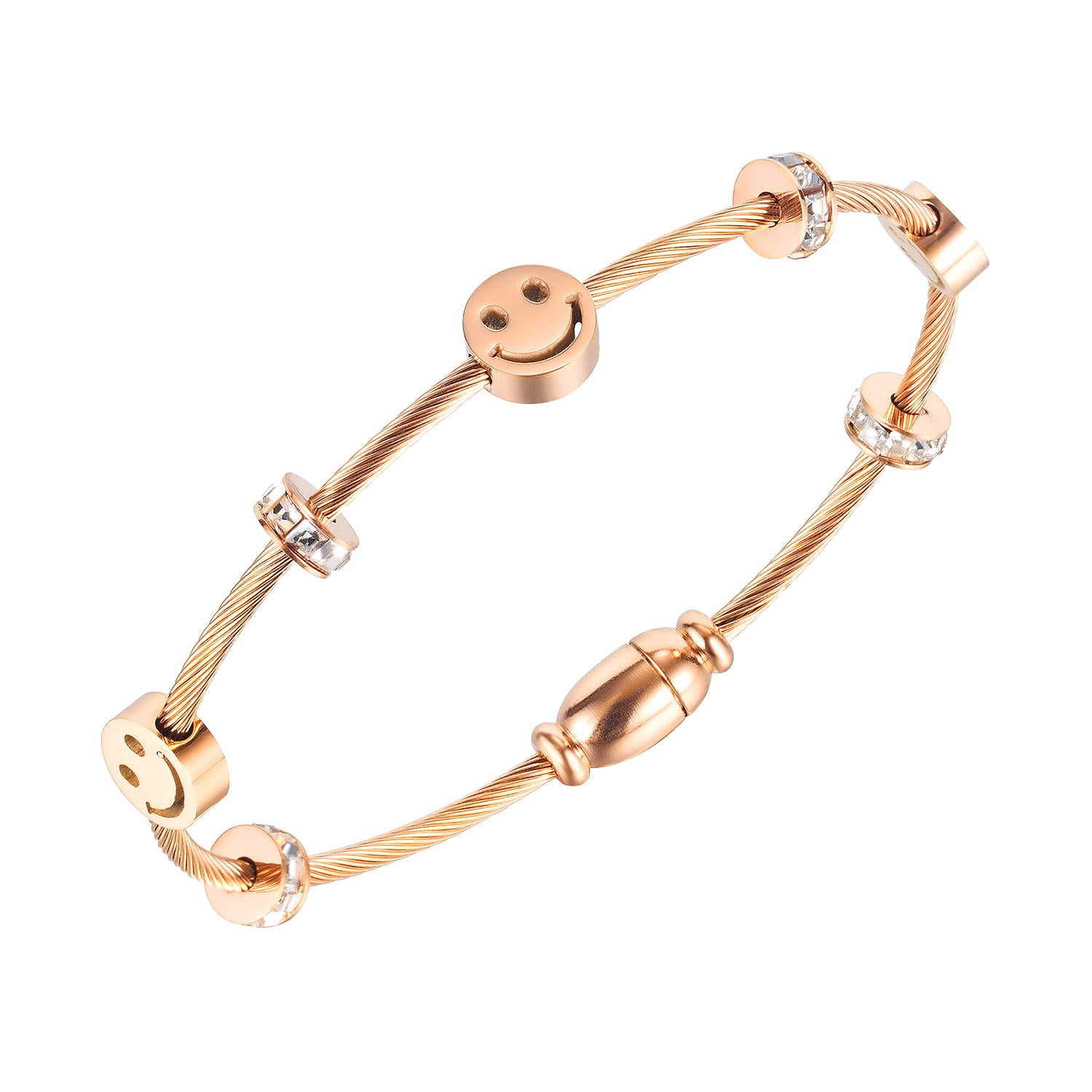luxury titanium bracelets for women rose golden plated smiley design simple jewelry girls valentines day gifts