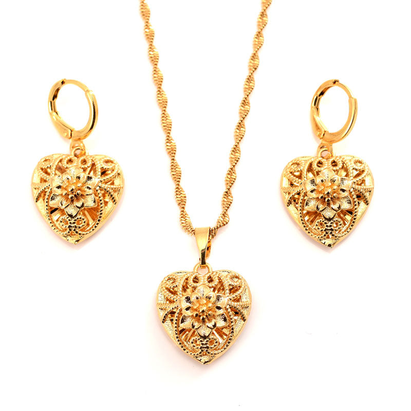 Small Heart Leaves Flowers Pendant Necklace Chain 18 K Fine Solid THAI BAHT G-F Gold Love Romantic Jewelry Fashion Nice gift