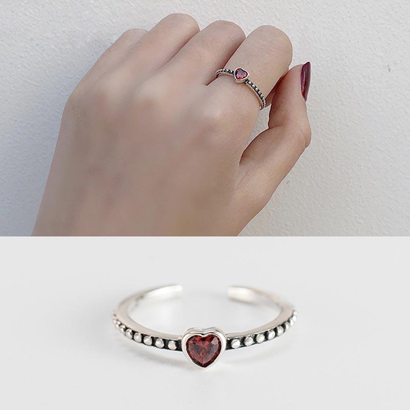 Cluster Rings Red Trees Brand 925 Sterling Silver Fine Jewelry Adjustable Size Vintage Heart Ruby For Women Engagement Gift