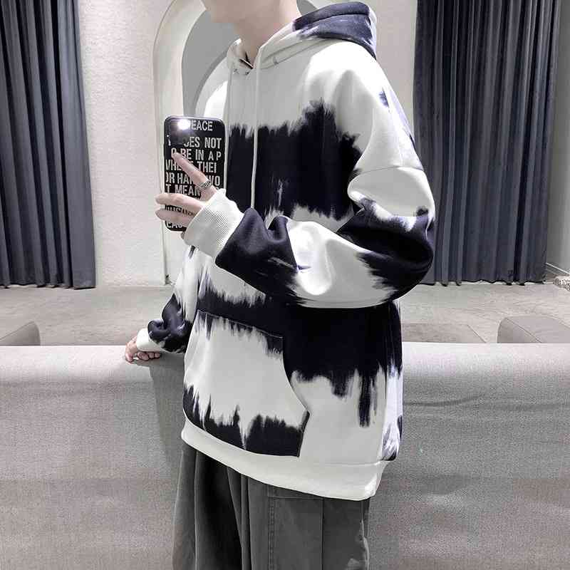 Perth fashion brand couple&#039;s sweater hooded 2021 spring new youth loose tie dye contrast coat for men