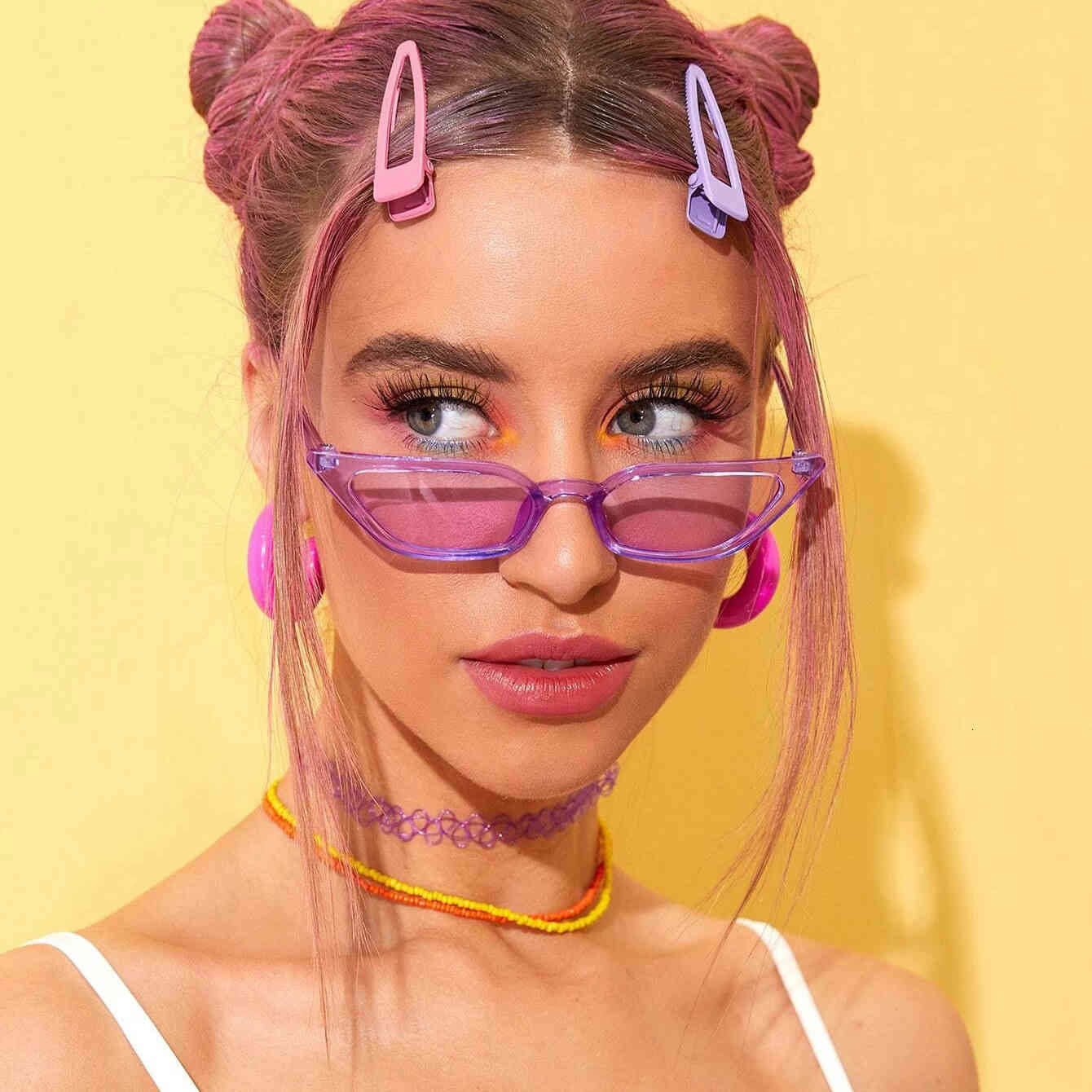 2021 Summer Unique Mini Cat Eye Style Womens Sunglasses Rectangle Decoration Sun Glasses Candy Color Internet Celebrity Recommend