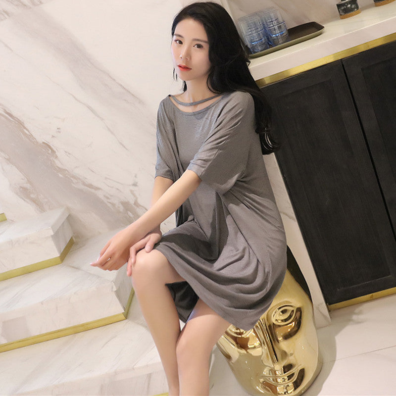 Women&#039;s Sleepwear Elegant Women Night Short Sleeve Summer Nightgowns Loose Fat MM Homewear Modal Comfortable Ladie&#039;s Nightshirt 82