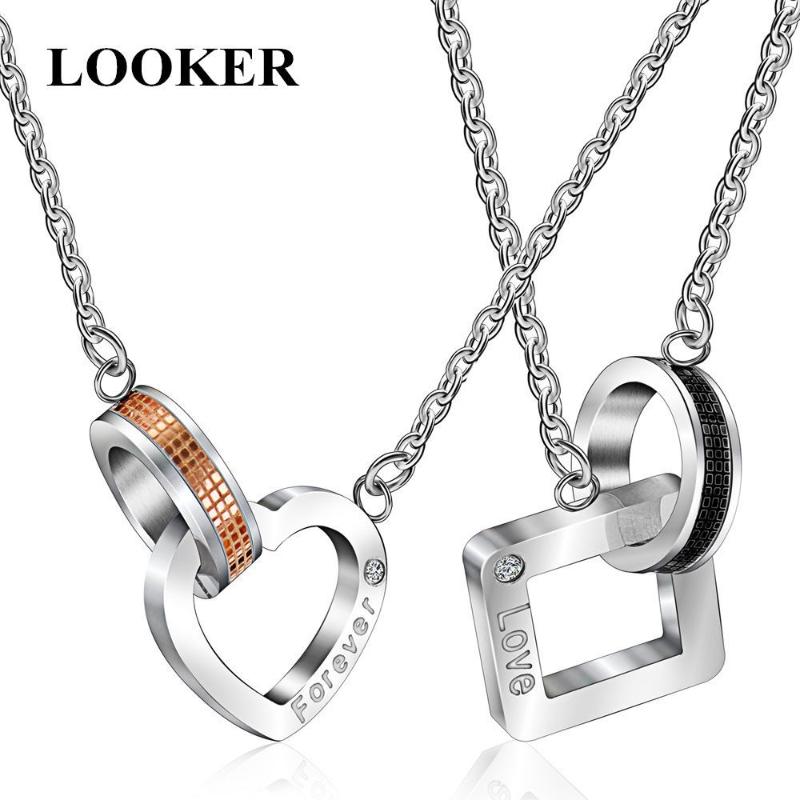 Pendant Necklaces LOOKER & Pendants Couple Necklace For Men And Women Heart Square Paired Valentines Day Gift 2021