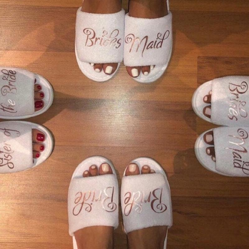 Slippers Elegant Rose Gold Wedding Team Bride To Be Party Gifts Custom Name Maid Of Honor Bridesmaid Mother
