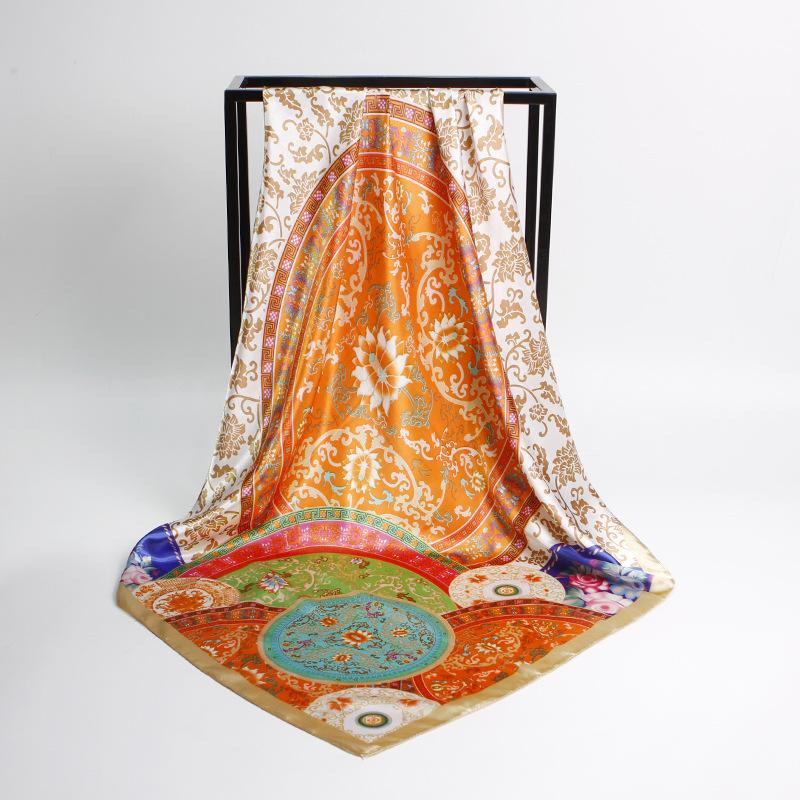 Scarves 2021 Imitation Silk Scarf Printing Large Square Ladies Shawl 90cm Handkerchief High-end Muslim Headscarf
