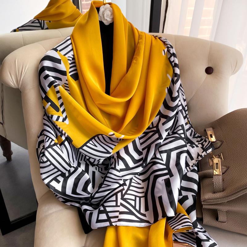 Scarves Spring Silk Scarf Women Letter Print Shawls Wrap Summer Beach Stoles Sunscreen Headscarf Turban