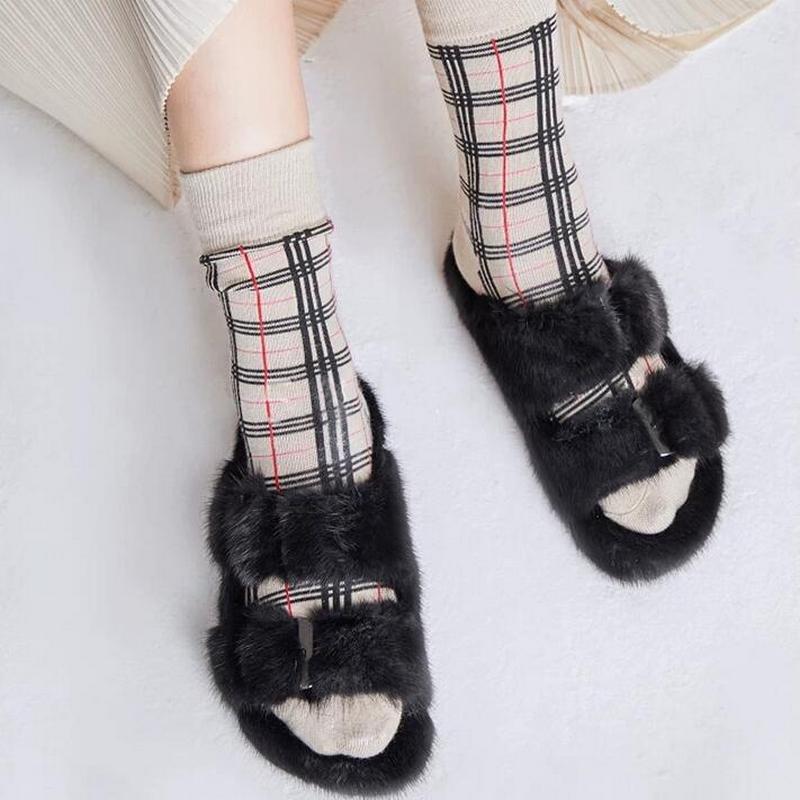 Slippers 100% High Quality Mink Ladies Real Casual Flat Shoes Home Girls Outdoor Fast