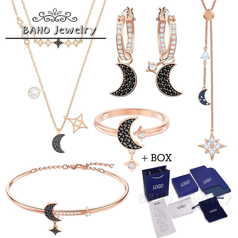Link, Chain SWA With Box Original 1:1 Fashion Jewelry Luxury Charm Black Moon Beautiful Star Pendant Bracelet Female Romantic Gift