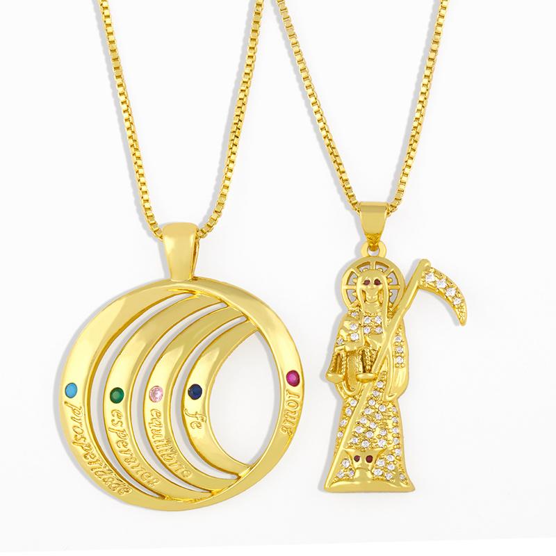 Pendant Necklaces Gold Round Moon Necklace For Women Crystal Grim Reaper CZ Cubic Zirconia Trendy Jewelry Gifts Nker88