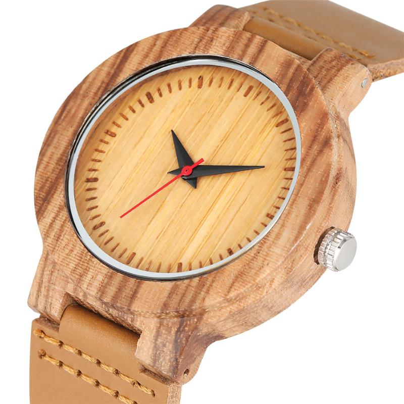 Wristwatches Simple Scale Display Round Dial Nature Wooden Watch Men&#039;s Genuine Leather Wristwatch Quartz Timepieces Male Clock Gifts