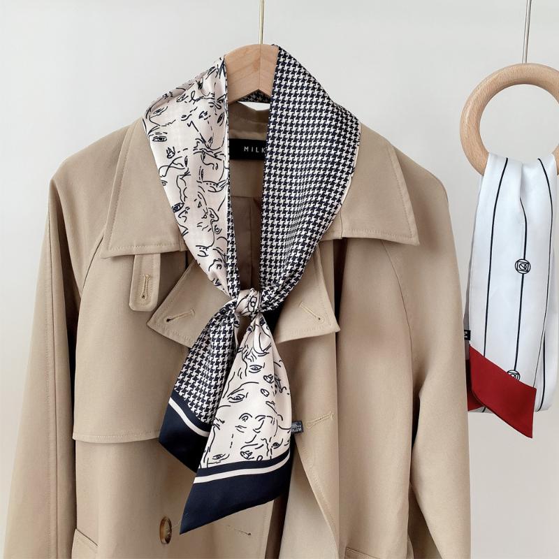 Scarves Skinny Silk Neck Scarf Collar Tie Women Foulard Bag Ribbon Floral Print Elegant Hairband Head Kerchief