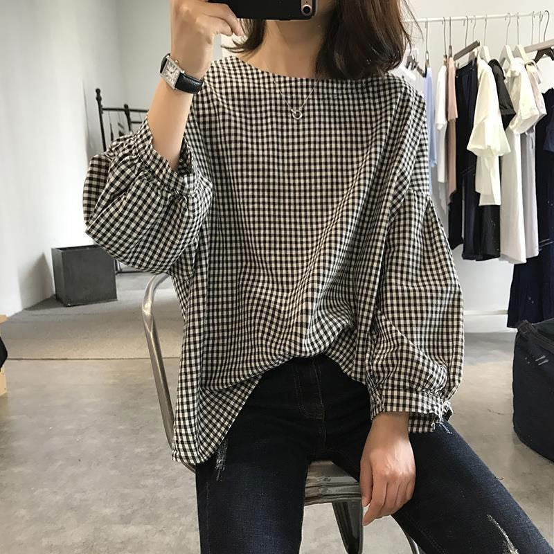 Women&#039;s Cape Spring Korea Fashion Women Lantern Sleeve O-neck Loose Shirt All-matched Casual Cotton Linen Blouses Femme Tops M967