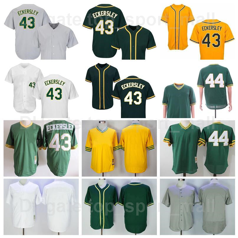 Retro 1974 1981 Vintage Baseball 43 Dennis Eckersley Jersey 14 Vida Blue 44 Reggie Jackson Stitched Pullover Green Yellow White Grey Color Retire