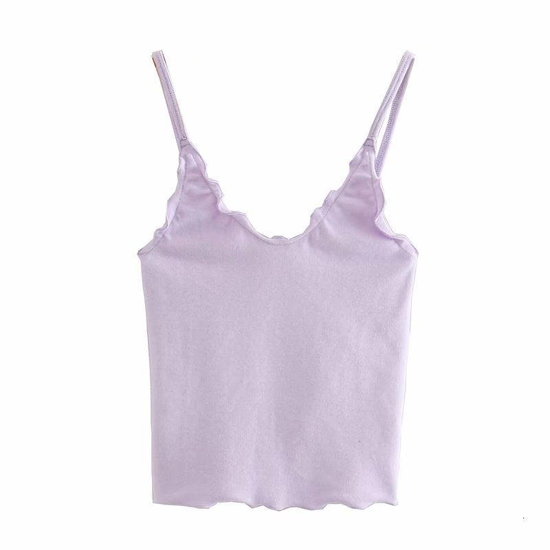 Women&#039;s Tanks & Camis Slim Girls Soft Bomb 2021 Summer Fashion Ladies Y2K Cotton Tops Vintage Women Solid Ruffles Top Sweet Female
