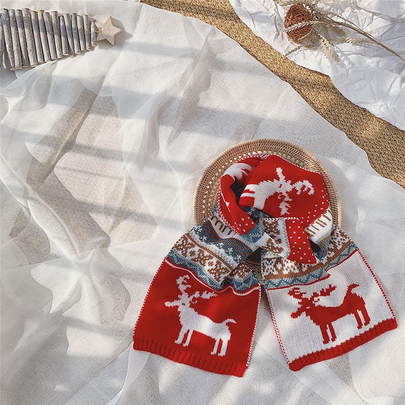 Scarves Ins Christmas Knitting Warm Wool Double Sided Children&#039;s Scarf Autumn And Winter Elk Boys Girls Neck Fashion
