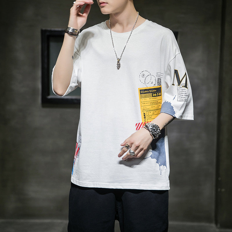 Men&#039;s T Shirts Handsome Trend Loose Leisure Youth High School Students Versatile Fashion Korean Round Neck Short Sleeve