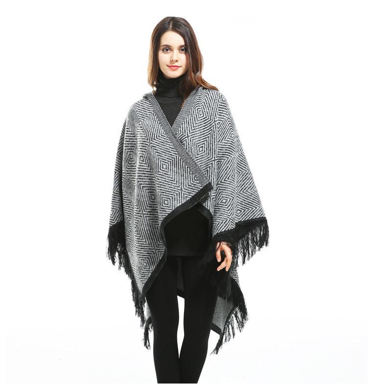 Scarves All-Match Winter Women Oversize Knitted Caps Poncho Tassel Thick Sweaters Casual Scarf Batwing Sleeve Jumper Plaid Sleeveless