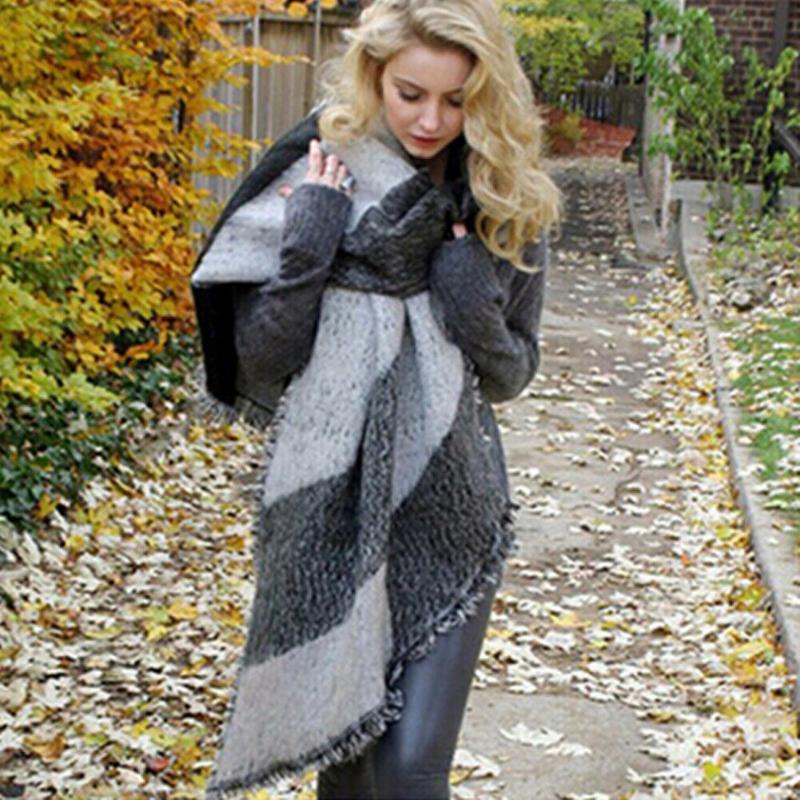 Scarves Winter Cashmere Women Scarf Warm Shawl Wool Blend Soft Shawls Wrap For Ladies 2021 Plaid Femme Kerchief