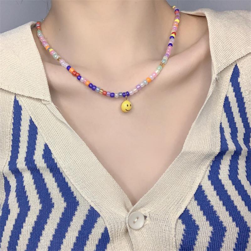 Pendant Necklaces AOMU INS Fashion Acrylic Multicolor Beaded Geometric Round Necklace For Women Clavicle Chain Summer Choker Gifts