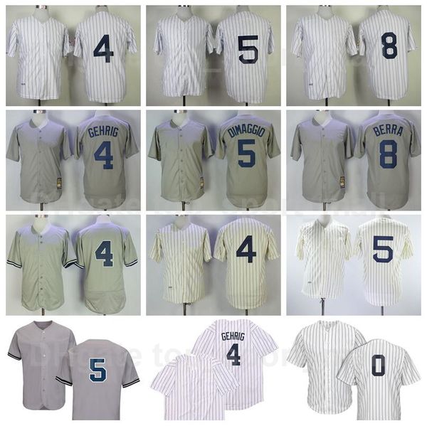 Retro 1939 1951 Vintage Baseball 0 Adam Ottavino Jersey 4 Lou Gehrig 5 Joe DiMaggio 8 Yogi Berra Retire Pinstripe White Grey Beige