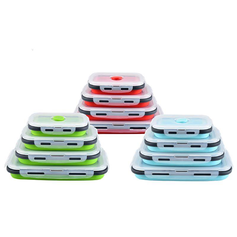 Flatware Sets 4 pieces of silicone collapsible outdoor lunch box food storage container eco-friendly microwave portable picnic camping