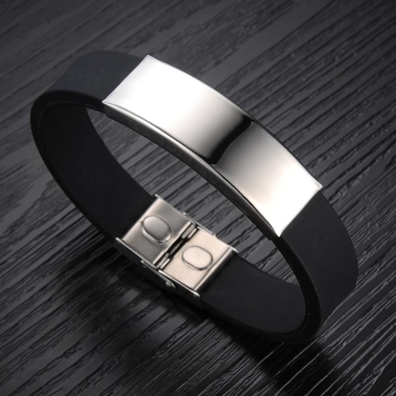 Link, Chain Engrave Name 2021 Gift Brand 316l Stainless Steel Jewelry Silver Black Silicone Charm Bangle Designer Bracelet For Men Jewellery