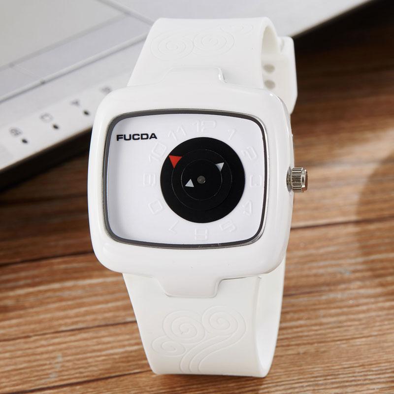 Wristwatches Simple Square Men Watch Turntable Korean Style Black & White Rubber Strap Quartz Mens Wristwatch Male Watches Relogio Masculino