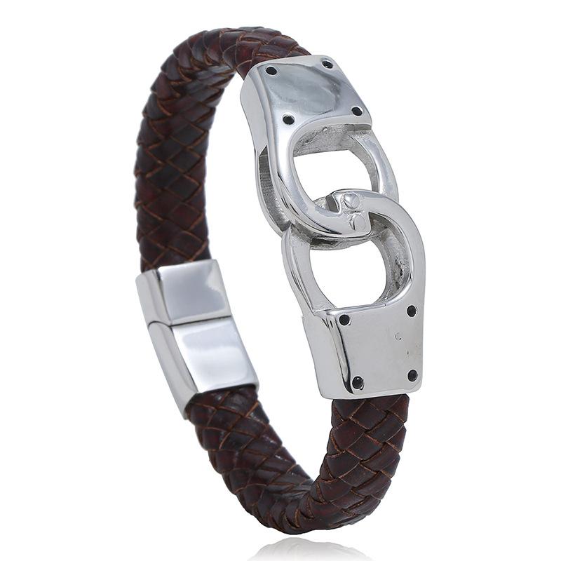 Bangle Jessingshow Trendy Mens Bracelets Black Brown Braided Leather Bracelet Stainless Steel Men Women Jewellery Bangles Gift