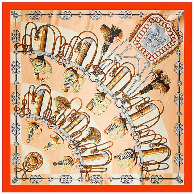 Scarves Spring 90x90cm Silk Scarf Women Elegant Knife Pattern NeckerChief Bandana Square Muslim Headscarf