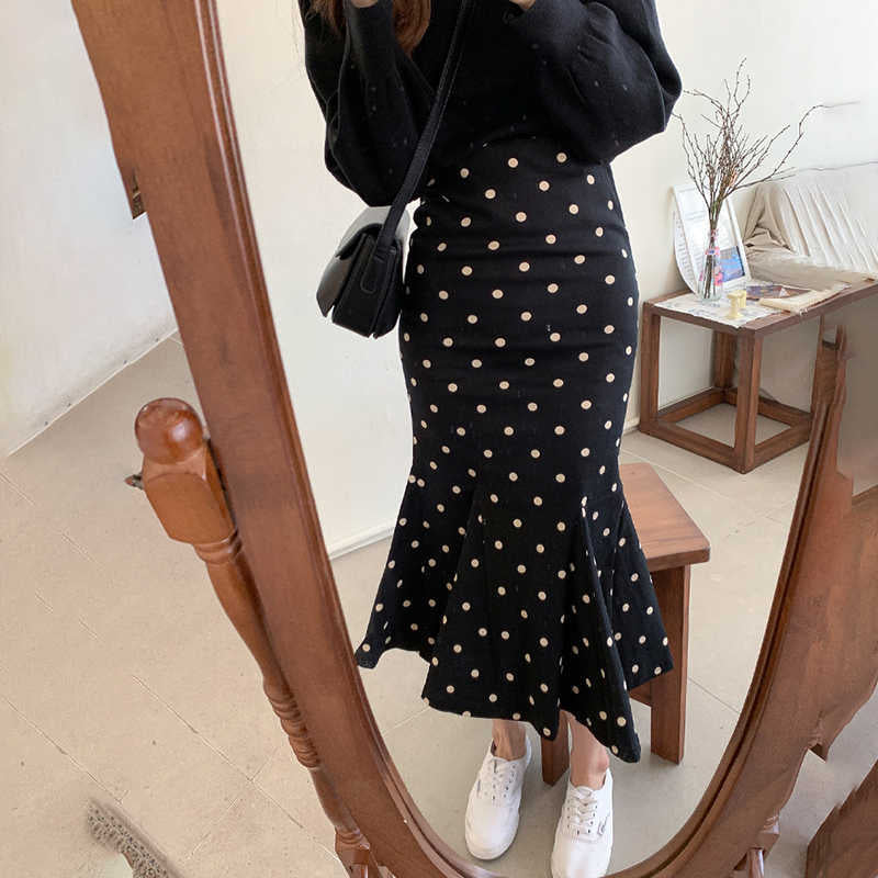 Skirts Polka Dot Print Summer Mermaid Skirt Women High Waist Zipper Long Midi Vintage Elegant Streetwear Korean Z433 OP5Q