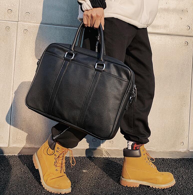 Factory wholesale men bag simple Joker leather business briefcase Litchi grain leathers carrying Messenger bags large capacity computer handbag