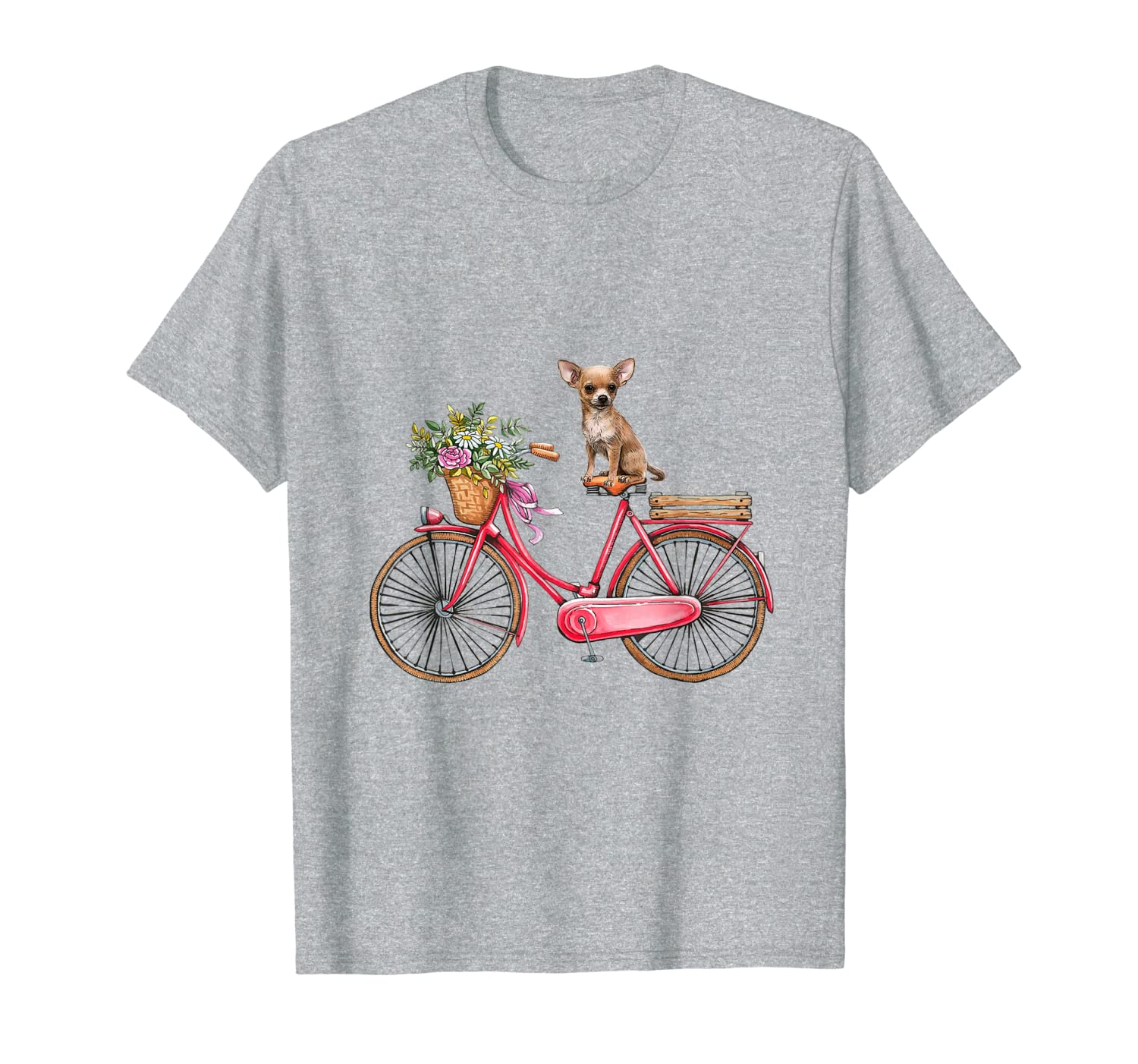 Vintage Sketch Drawing Bike Bicycle Flower Chihuahua T-Shirt