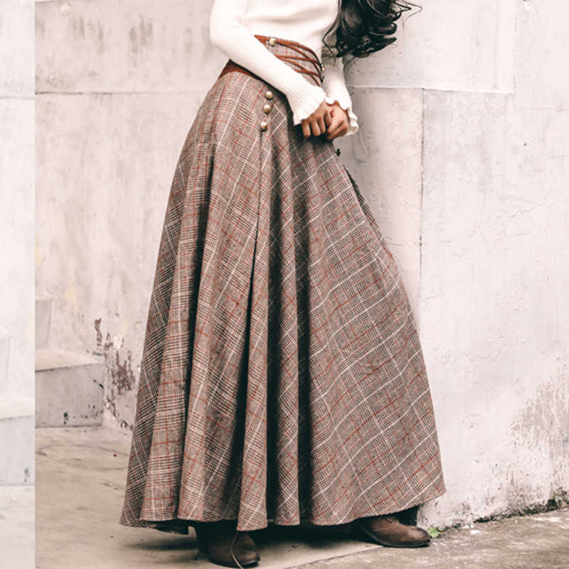Skirts French Chic Vintage High Waisted Button Design Back Lace-Up Corset Skirt Women Autumn Winter Thick A-Line Long Maxi Wool CW
