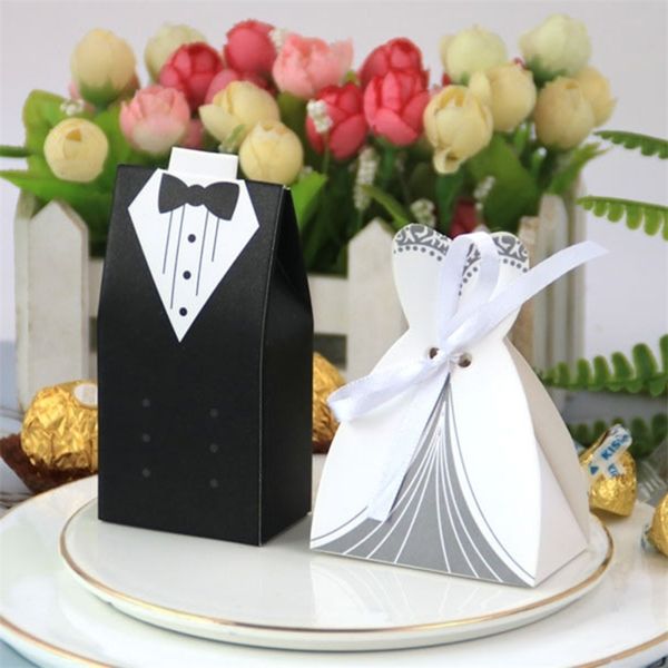 50-100pcs Bride And Groom Wedding Favor And Gifts Bag Candy Box DIY With Ribbon Wedding Decoration Souvenirs Party Supplies 210724
