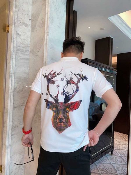 Fashion brand Philippe brand popular short sleeve men&#039;s Lapel personality high quality PP hot drill elk leisure polo men