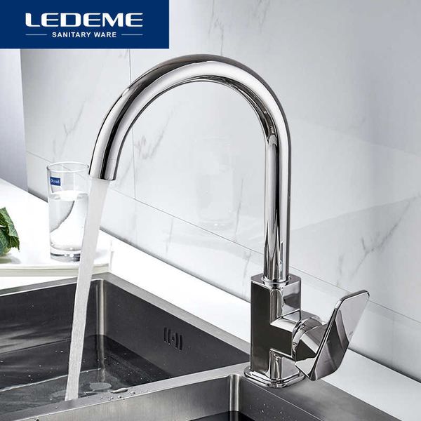 LEDEME Kitchen Faucet 360 Degree Rotation Rule Shape Curved Outlet Pipe Tap Basin Plumbing Hardware Brass Sink Faucet L4033-2 210724